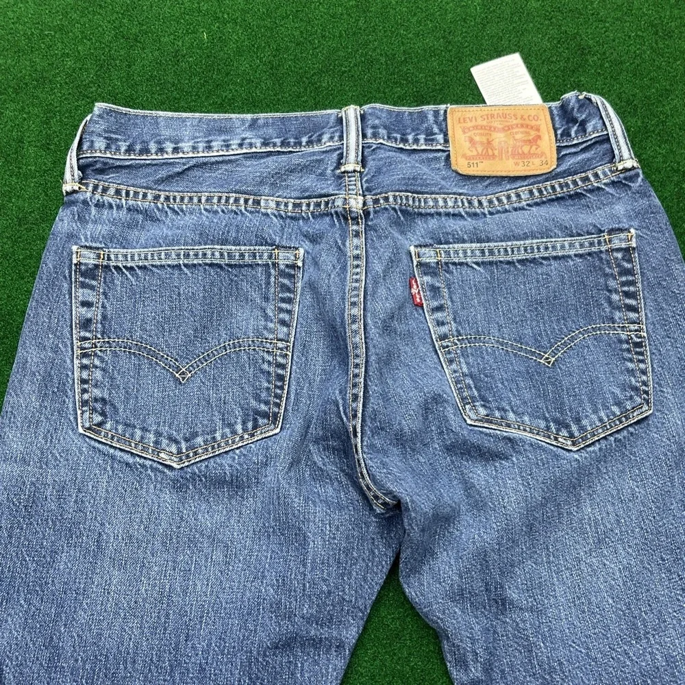 Levi's 511 Slim Fit Blue Distressed Jeans Mens Size 32x34